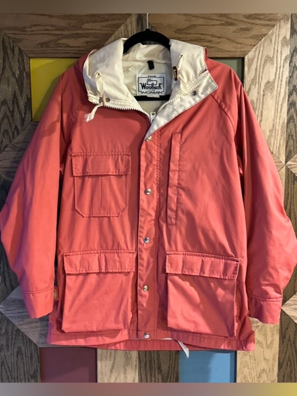 Vintage Woolrich Parka Women’s Salmon Red Hooded Outdoor Hiking Jacket Sz M